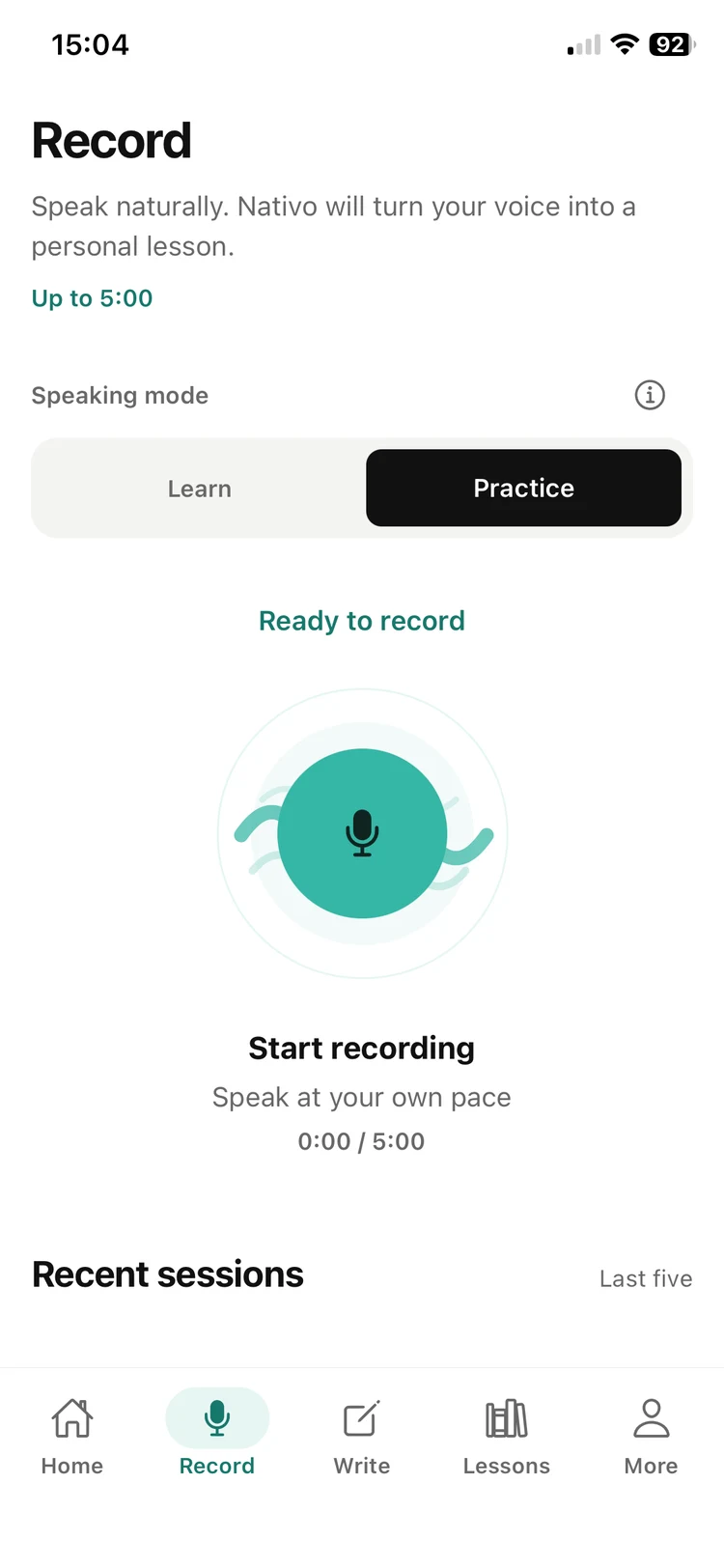 Nativo mobile application ready to record a personal language lesson